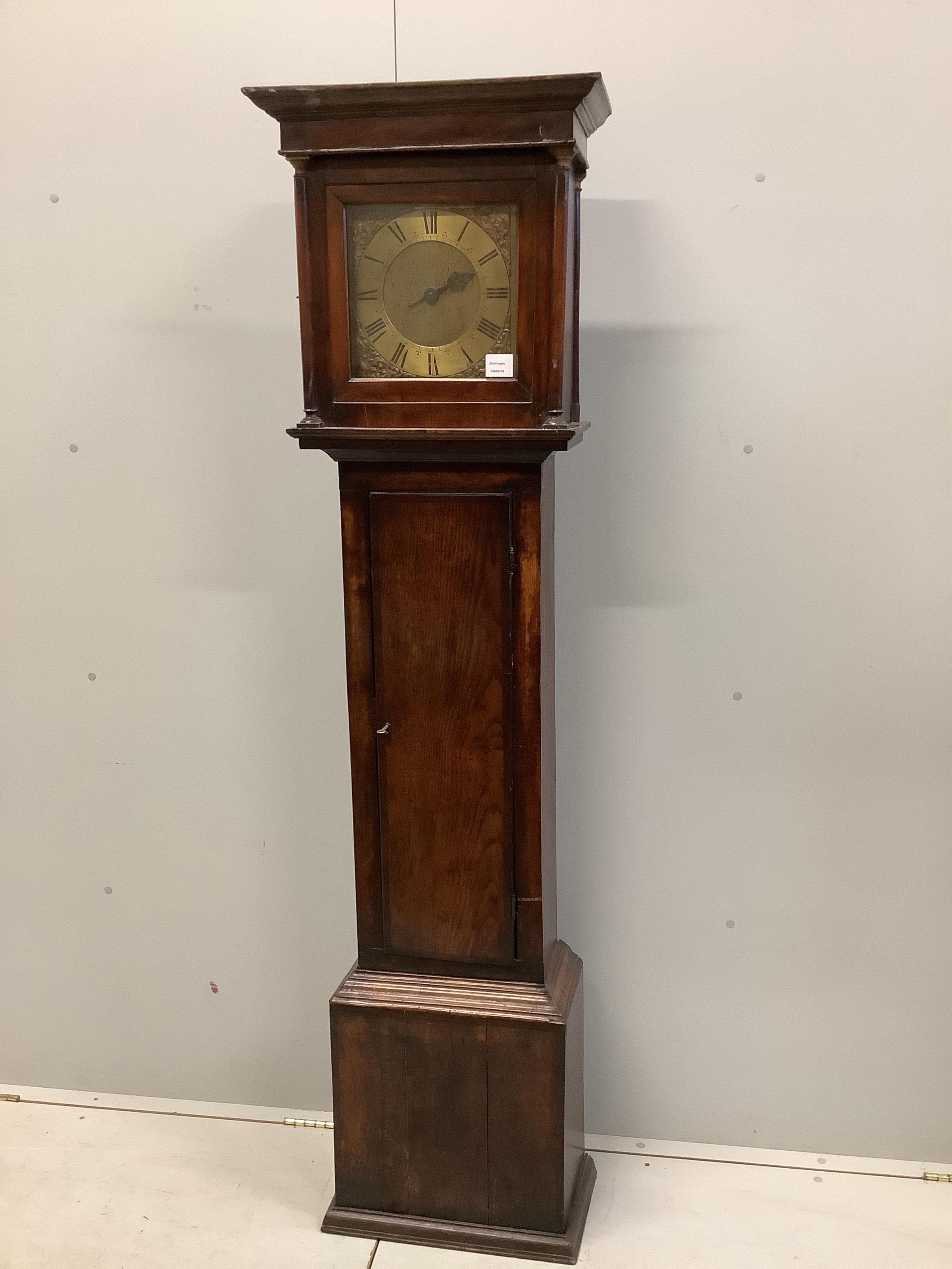 An 18th century oak thirty hour longcase clock by Jno. Muzzell, Horsham, height 183cm. Condition - poor